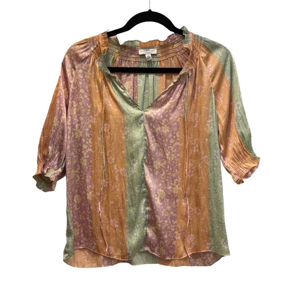 Current Air Anthropologie Floral Patchwork Boho Blouse XS Pastel Cottagecore Top - Picture 2 of 7